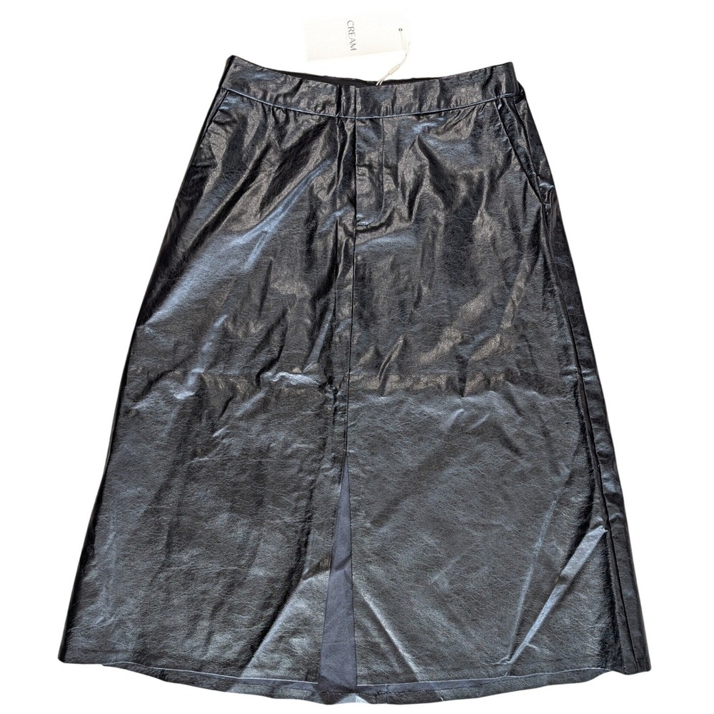 NWT Cream Black Small Aline Faux Leather Maxi Tea Length Skirt
